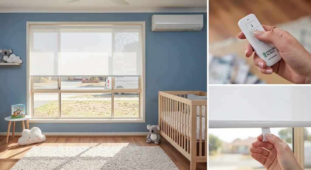 A child-safe cordless roller blind in a bright Australian child's bedroom